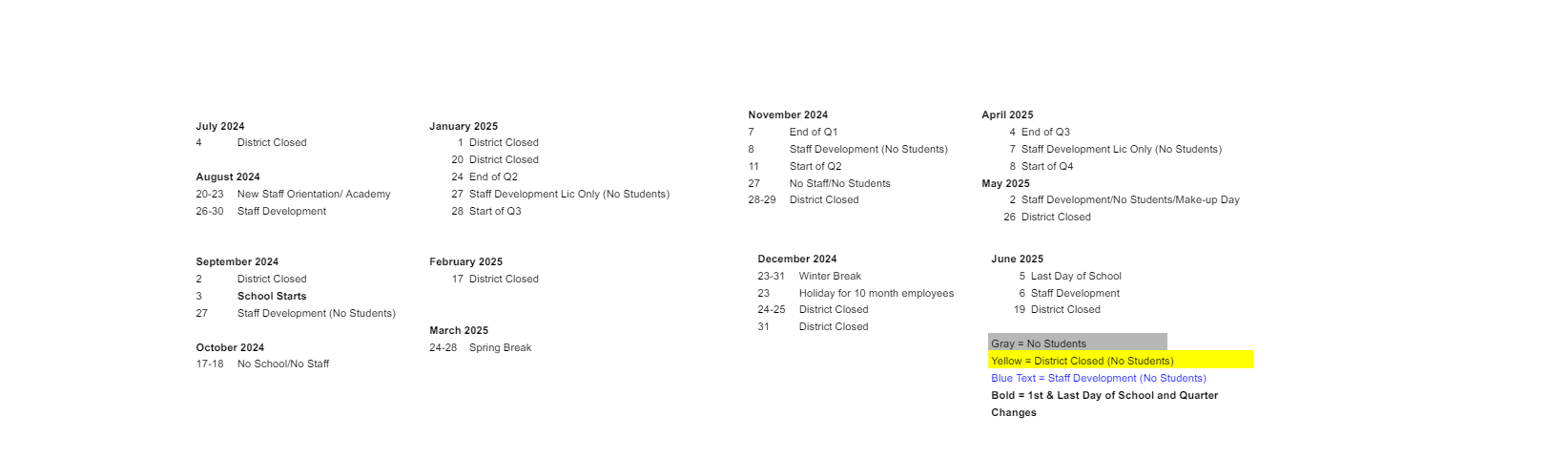 District School Academic Calendar Key for 279 Crest View Ts