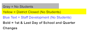 District School Academic Calendar Legend for Epsilon - Ss