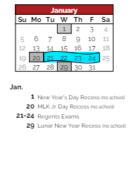 District School Academic Calendar for Lehman Alternative Community School for January 2025