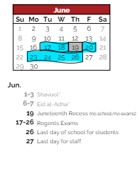 District School Academic Calendar for Lehman Alternative Community School for June 2025