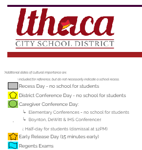 District School Academic Calendar Legend for Lehman Alternative Community School