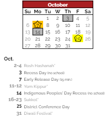 District School Academic Calendar for Lehman Alternative Community School for October 2024