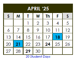 District School Academic Calendar for Career Academic Placement Program for April 2025