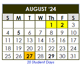 District School Academic Calendar for Career Academic Placement Program for August 2024