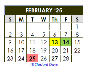 District School Academic Calendar for Career Academic Placement Program for February 2025