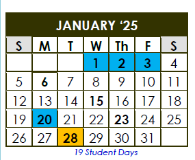 District School Academic Calendar for Career Academic Placement Program for January 2025