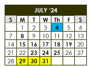 District School Academic Calendar for Career Academic Placement Program for July 2024