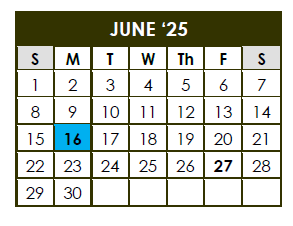 District School Academic Calendar for Career Academic Placement Program for June 2025