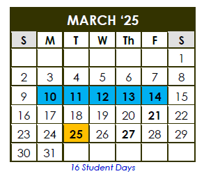 District School Academic Calendar for Career Academic Placement Program for March 2025