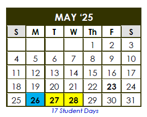 District School Academic Calendar for Career Academic Placement Program for May 2025