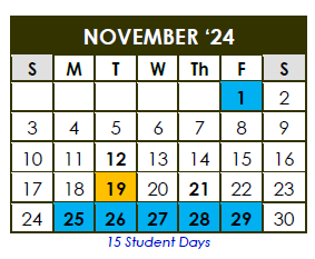 District School Academic Calendar for Career Academic Placement Program for November 2024
