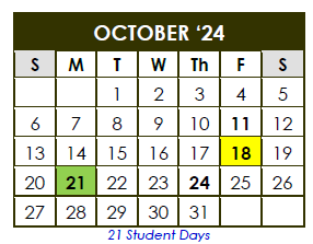 District School Academic Calendar for Career Academic Placement Program for October 2024