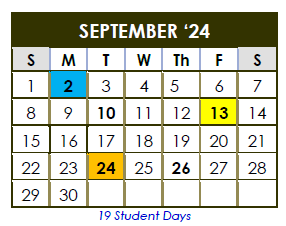 District School Academic Calendar for Career Academic Placement Program for September 2024