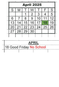 District School Academic Calendar for Bloomfield Elementary School for April 2025