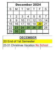 District School Academic Calendar for Bloomfield Elementary School for December 2024