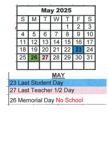 District School Academic Calendar for Bloomfield Elementary School for May 2025