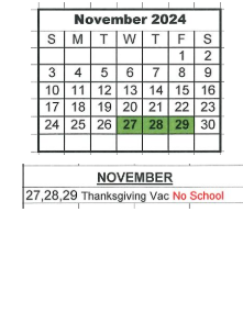 District School Academic Calendar for Bloomfield Elementary School for November 2024