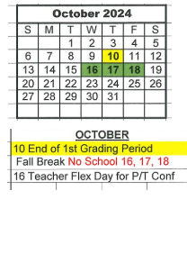 District School Academic Calendar for Bloomfield Elementary School for October 2024