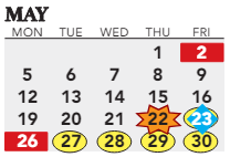 District School Academic Calendar for Ackerly/bingham Guidance Center Spec Ed for May 2025