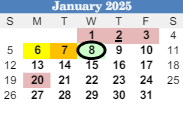 District School Academic Calendar for Warrior Elementaryentary School for January 2025