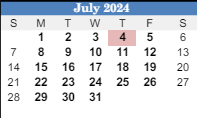 District School Academic Calendar for Gresham Middle School for July 2024