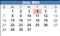 District School Academic Calendar for Warrior Elementaryentary School for July 2024