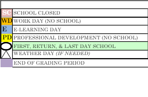 District School Academic Calendar Legend for Gresham Middle School