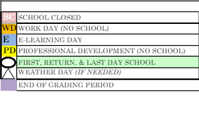 District School Academic Calendar Legend for Erwin Elementaryentary School