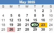 District School Academic Calendar for Oak Grove High School for May 2025