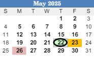 District School Academic Calendar for Pleasant Grove Elementaryentary School for May 2025