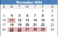 District School Academic Calendar for Warrior Elementaryentary School for November 2024