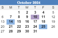 District School Academic Calendar for Spain Rehab for October 2024
