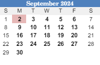 District School Academic Calendar for Center Point Elementaryentary School for September 2024