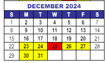 District School Academic Calendar for Interventions Transitional Programs for December 2024