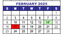 District School Academic Calendar for Interventions Transitional Programs for February 2025