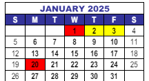 District School Academic Calendar for Interventions Transitional Programs for January 2025