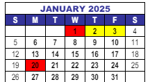 District School Academic Calendar for Glennon Heights Elementary School for January 2025