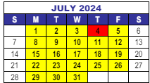 District School Academic Calendar for Interventions Transitional Programs for July 2024