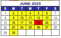 District School Academic Calendar for Glennon Heights Elementary School for June 2025