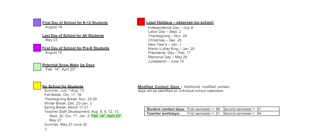 District School Academic Calendar Key for Interventions Transitional Programs