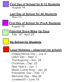 District School Academic Calendar Legend for Interventions Transitional Programs
