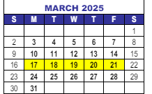 District School Academic Calendar for Tanglewood Language Development Preschool for March 2025