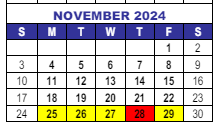 District School Academic Calendar for Interventions Transitional Programs for November 2024
