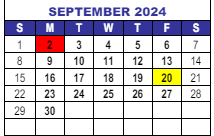 District School Academic Calendar for Deane Elementary School for September 2024