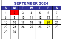 District School Academic Calendar for Weber Elementary School for September 2024