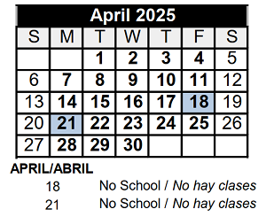 District School Academic Calendar for Sator Sanchez Elem School for April 2025