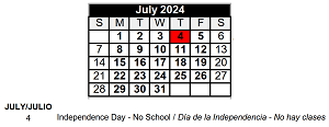 District School Academic Calendar for Sator Sanchez Elem School for July 2024