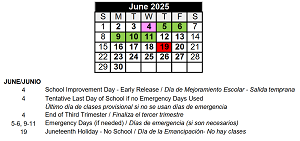 District School Academic Calendar for Sator Sanchez Elem School for June 2025