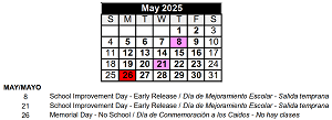 District School Academic Calendar for Sator Sanchez Elem School for May 2025