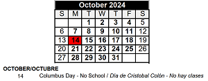 District School Academic Calendar for Sator Sanchez Elem School for October 2024